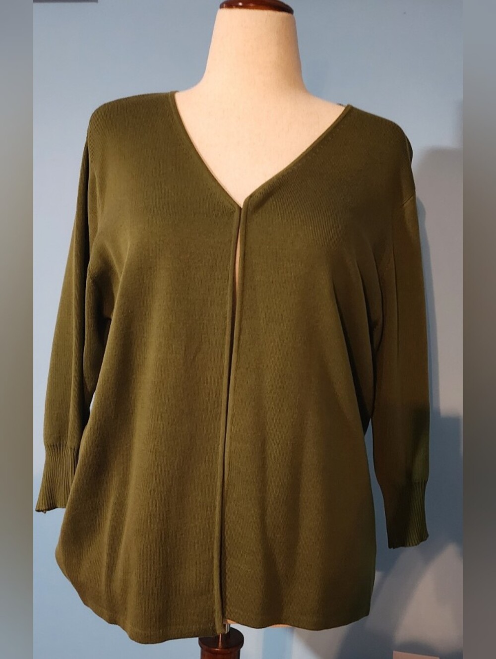 Clio Olive Green V-Neck Pullover Sweater